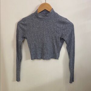 Gray Ribbed Turtleneck Crop Top